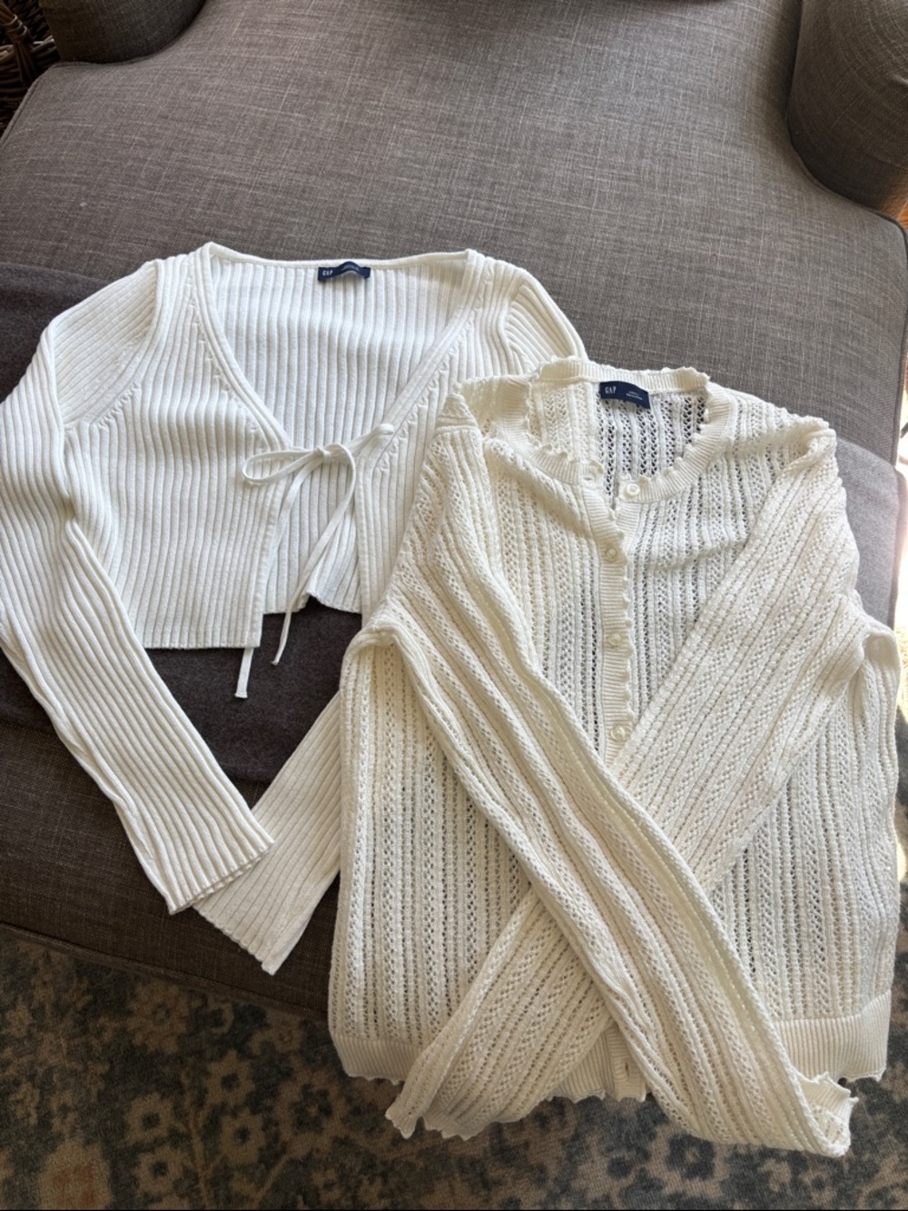 Gap Cotton Pointelle Cardigan and Cropped Tie-Front Sweater Set